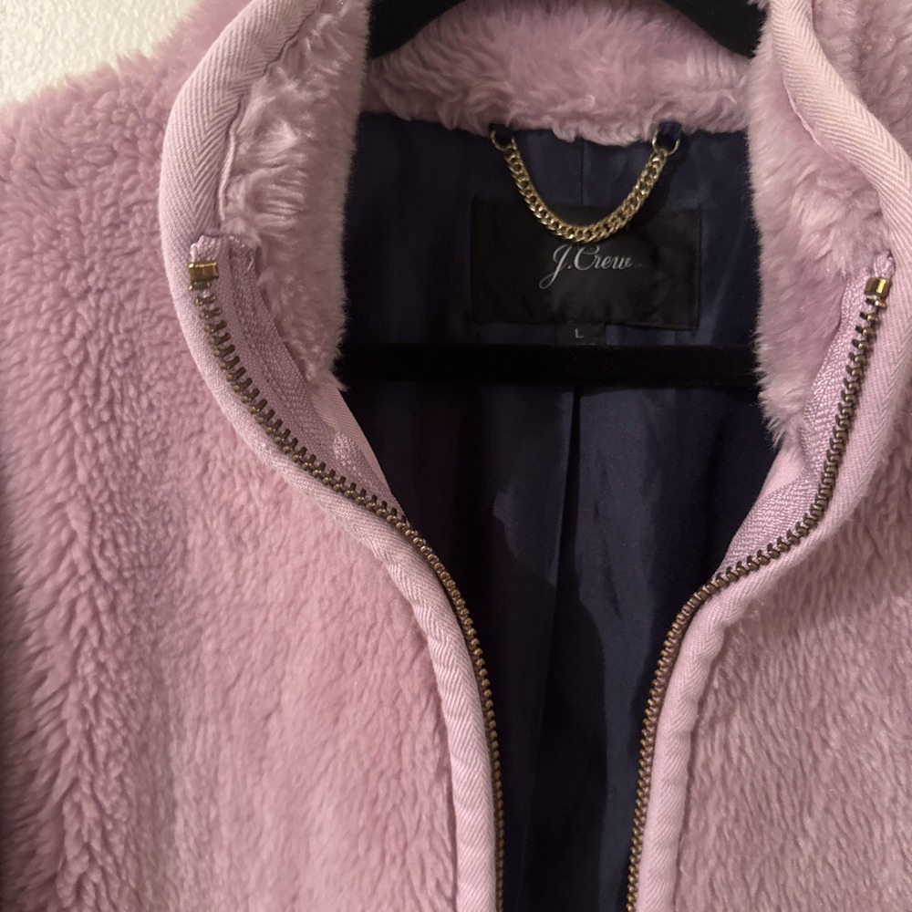 J. Crew Teddy Faux Fur Full Zip Coat Lilac Wisteria Large - Picture 3 of 4